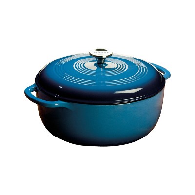 Lodge 7.5qt Cast Iron Enamel Dutch Oven Blue: Porcelain-Coated, Round, Hand Wash, 19 lbs, 13.87" Depth, 13.06" Width