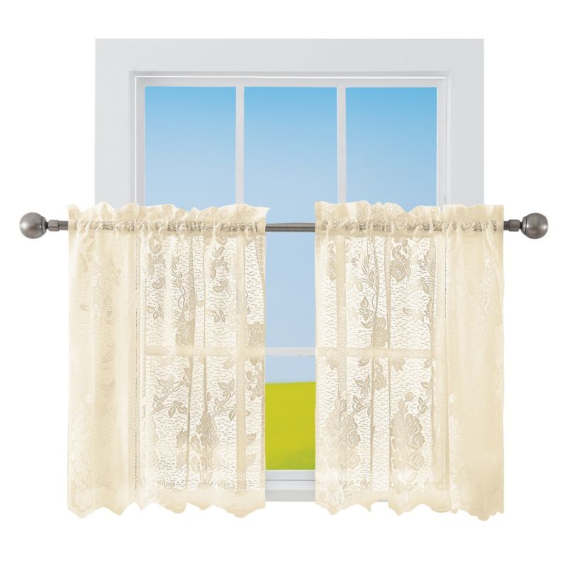 Collections Etc Lacey Embroidered Lace Curtains, 1 of 5