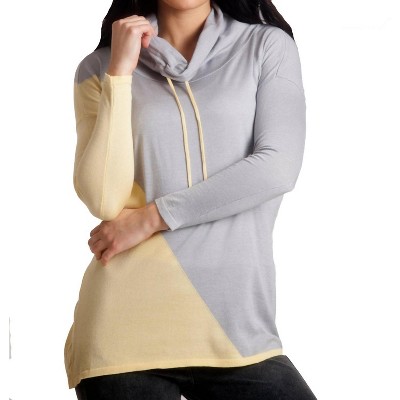 Women's 2-Tone Draw String Cowl Neck Pullover - ANGEL