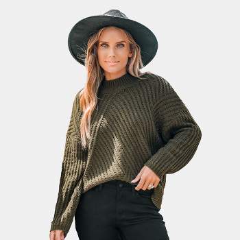 Women's Dark Green Chunky Knit Turtleneck Sweater - Cupshe