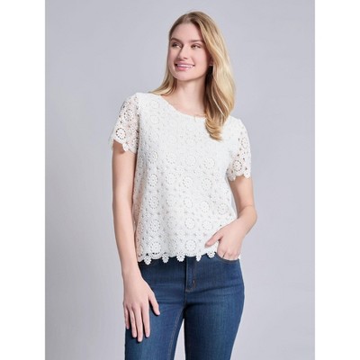 Jones New York Plus Size Short Sleeve Lace Top