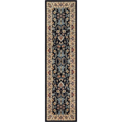 Navy Blue and Ivory Synthetic Reversible Runner Rug