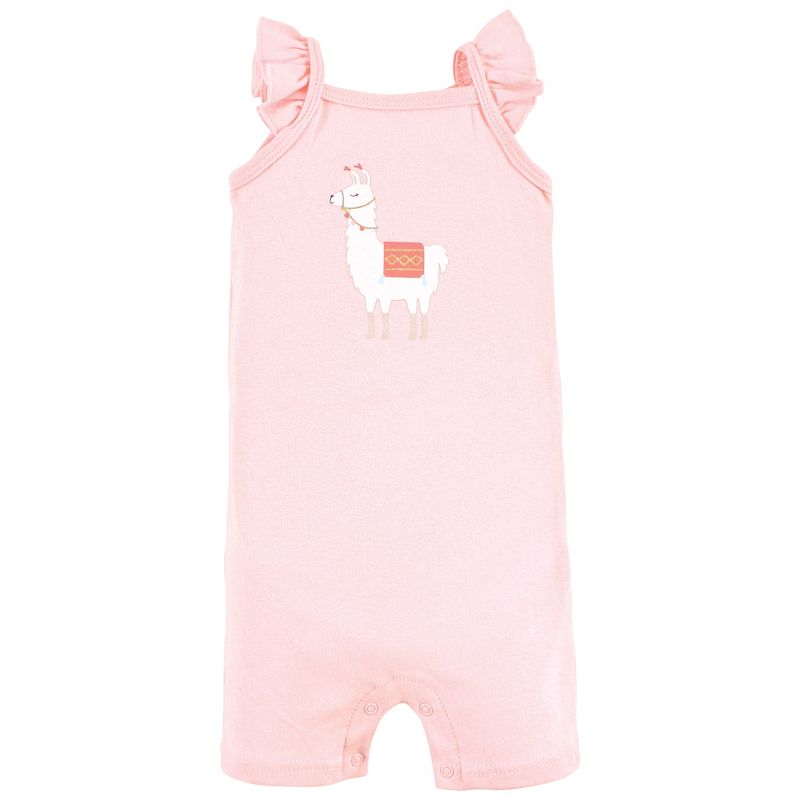 Hudson Baby Infant Girl Cotton Rompers, Llama, 4 of 7