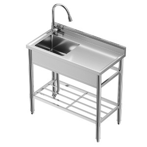 Stainless Steel Utility Sink Freestanding, Single Bowl Kitchen Sink with Countertop, Storage Shelf, Laundry Tub for Garage Shop Outdoor - 1 of 4