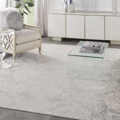 Ivory Grey Floral Damask 8' x 10' Synthetic Area Rug