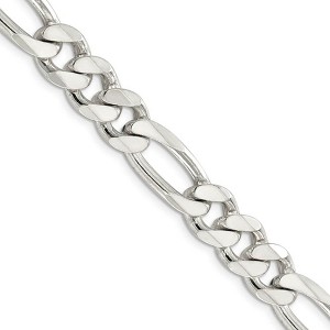 Black Bow Jewelry Men's 10.5mm, Sterling Silver Pave Flat Figaro Chain Necklace - 1 of 4