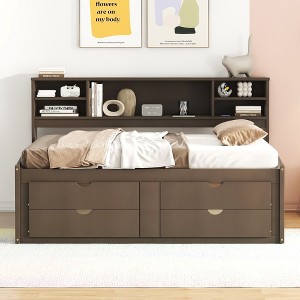 PAGED Full Size Daybed Wooden Bed Frame Velvet Fabric Sofa Bed with Upholstered Backrest for Living Room - 1 of 4