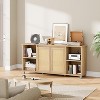 70" Mid-Century Modern TV Stand with Rattan Doors,2 Storage Cabinets & 3 Open Shelves - 2 of 4