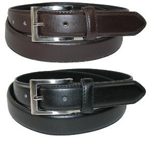 CTM Men's Leather Basic Dress Belt with Silver Buckle (Pack of 2 Colors) - 1 of 4