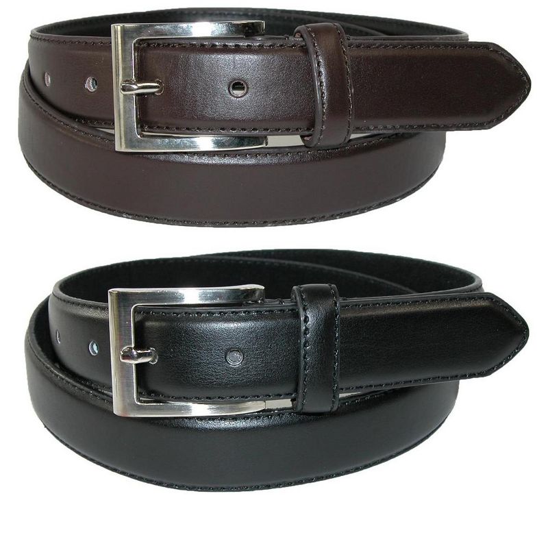 CTM Men's Big & Tall Leather Dress Belt with Silver Buckle (Pack of 2), 1 of 5