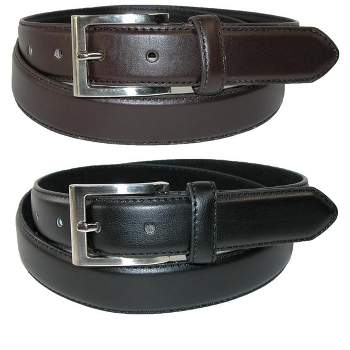 CTM Men's Big & Tall Leather Dress Belt with Silver Buckle (Pack of 2)