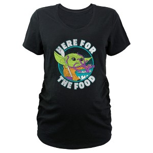 Women's Star Wars: The Mandalorian The Child Here For Food Distressed Maternity T-Shirt - 1 of 3