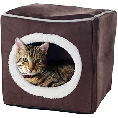 PETMAKERCat House - Indoor Bed with Removable Foam Cushion  and Other Small Animals by (Dark Brown) 13x13.5x12"