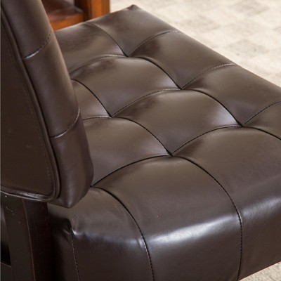 Ivory Faux Leather Tufted Slipper Chair with Wood Legs