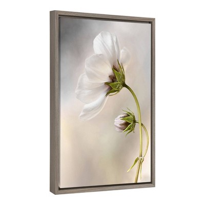 27" x 19" White and Green Framed Canvas Botanical Print