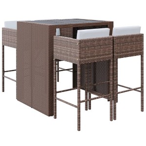 vidaXL Patio Bar Set 5 Piece Wicker Table and Stool with Cushions Poly Rattan - Brown - 1 of 4