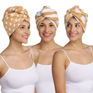 Turbie Twist 100% Cotton Hair Towel Wrap - for Women, Men & Kids - Quick Dry Hair Turban - 1 Polka Dot, 1 Stripe & 1 Heart Pattern - 1 of 4