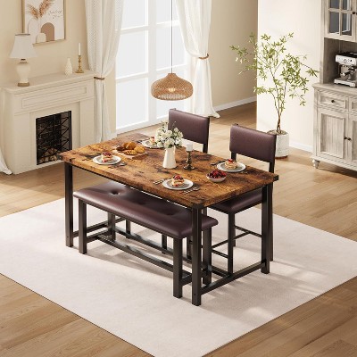 Coucheta 44.5" Dining Table Set for 4 - Kitchen Table with 2 Upholstered Chairs & Bench, Space-Saving, Easy Assembly