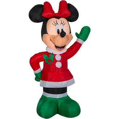 Gemmy Christmas Airblown Inflatable Minnie in Winter Outfit w/Red Bow Disney (DG), 3.5 ft Tall