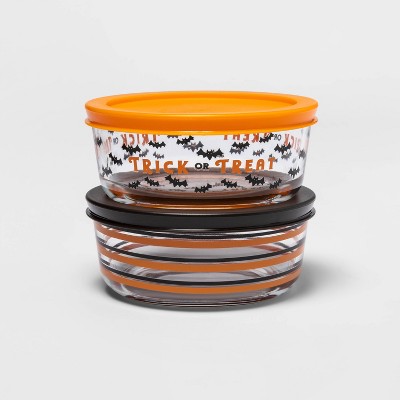 17oz 2pk Glass Stripes And Trick Or Treat Food Storage Containers 
