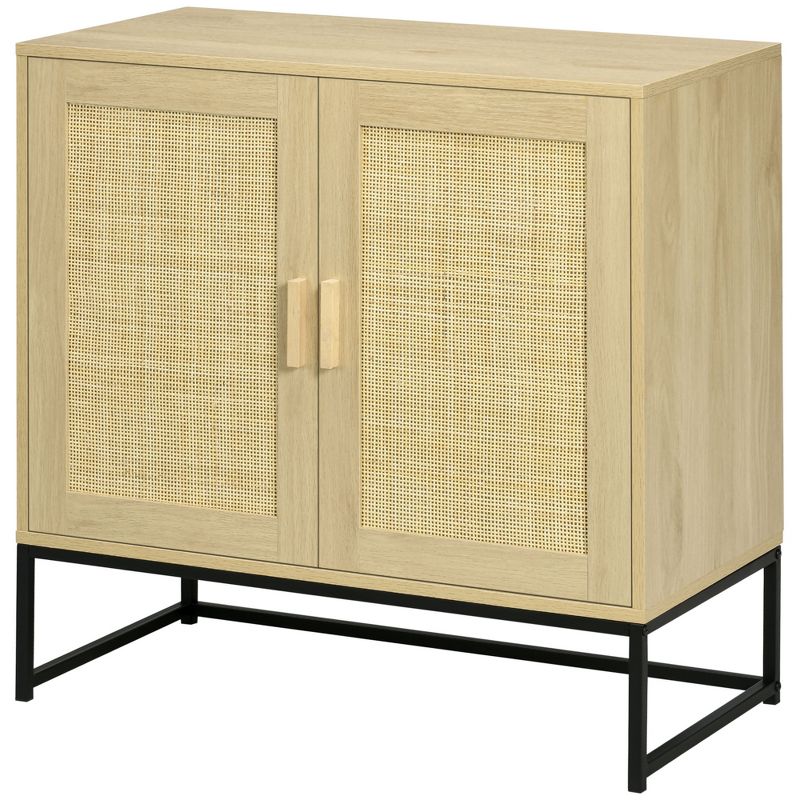 HOMCOM Accent Cabinet, Sideboard Buffet Cabinet with Rattan Doors, Adjustable Shelf and Metal Base, Boho Storage Cabinet, Natural, 4 of 7