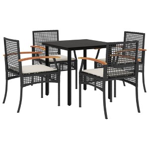 vidaXL Garden Dining Set Black PE rattan 3 Piece Set Removable Covers - 31.5" table length Black 4 - 1 of 4