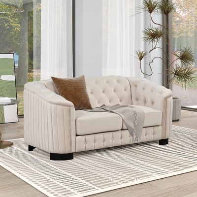 3 Seat Streamlined Upholstered Sofa Couch with Removable Back and Seat  Cushions and 2 pillows, Beige-ModernLuxe