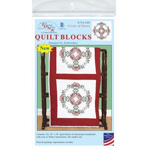 Jack Dempsey Stamped White Quilt Blocks 18"X18" 6/Pkg-Circle Of Roses - 1 of 2