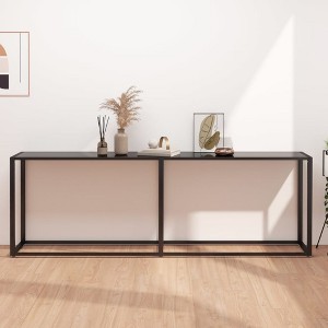 vidaXL Console Table Black 86.6"x13.8"x29.7" Tempered Glass - 1 of 4