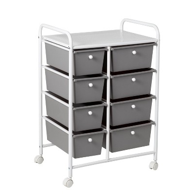 3 Drawer Cart, White Frame Wide Drawers Portable Rolling Tower Organizer  Storage