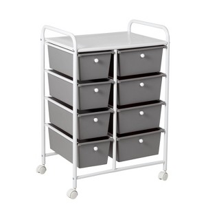 Honey-Can-Do 8 Drawer Rolling Cart White/Gray: Portable Steel Utility Storage, Fade-Resistant, Ground Freestanding - 1 of 4