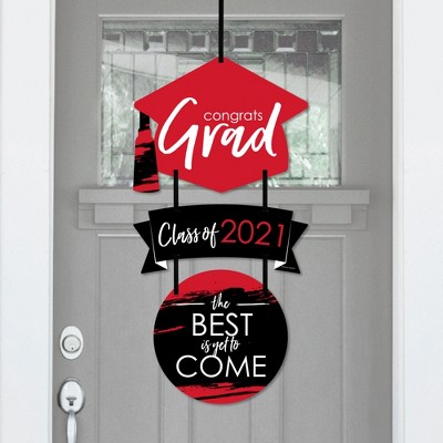 Big Dot of Happiness Red Grad - Best is Yet to Come - Hanging Porch 2021 Red Graduation Party Outdoor Decorations - Front Door Decor - 3 Piece Sign