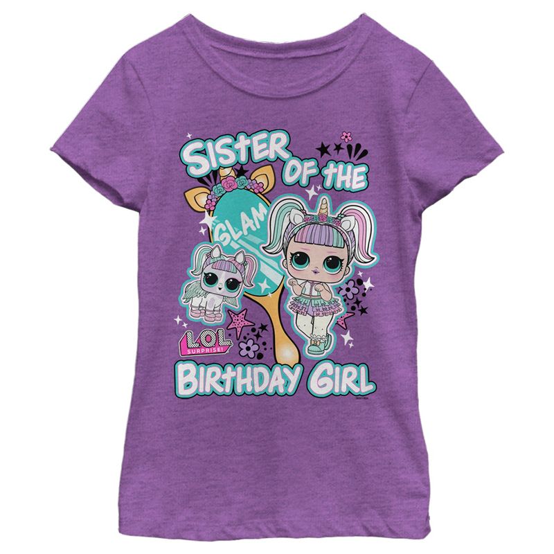 Girl's L.O.L Surprise Sister of the Birthday Girl Unicorn T-Shirt, 1 of 5