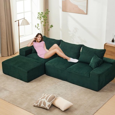 GustoWave 110" Modular Sectional Couches for Living Room, Cloud Corduroy 3-Seater Boneless Couch with Chaise, No Assembly Required