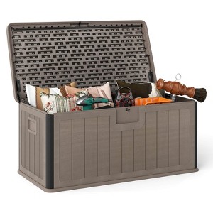 Costway Storage Box with Lockable Design & Gas Strut Handle 2 Person Bench Garden Organizer Brown/Black/Gray/Brown+Black - 1 of 4