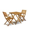East West Furniture 3-Piece Outdoor Dining Table Set Includes a Foldable Dining Table & 2 Outdoor Arm Chairs Perfect for Garden, Terrace, Bistro - 3 of 4