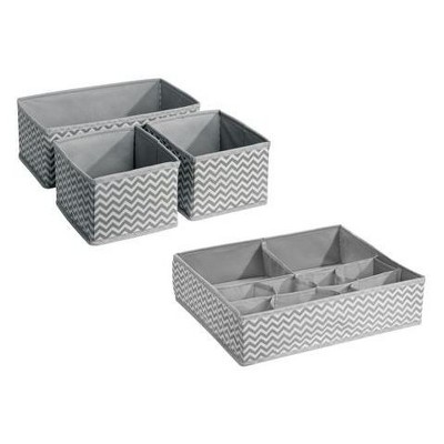 InterDesign Chevron Fabric 4-Piece Nursery Drawer or Changing Table Organizer (Multipack) - Gray/Cream