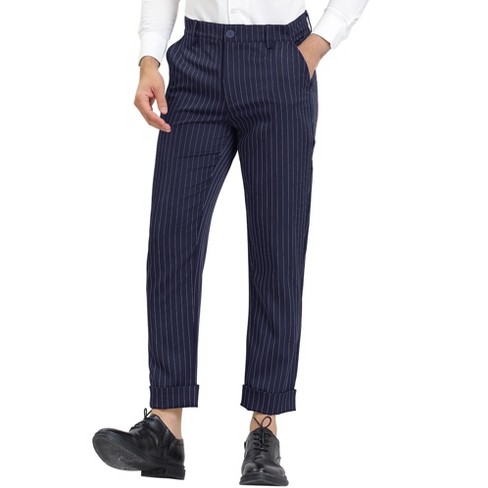 Lars Amadeus Men's Vertical Striped Dress Pants Straight Fit Formal  Business Trousers Blue 30
