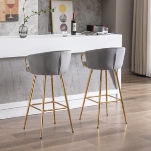 Racxily 30 Inch Bar Stools (Set of 2) - Cozy Bar Stools with Chrome Footrest & Base, Soft Velvet, Golden Legs, Minimalist Gray Design - 1 of 4