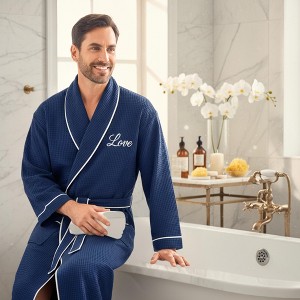Lotus Linen Premium Waffle Piping Robe for Men - 1 of 4