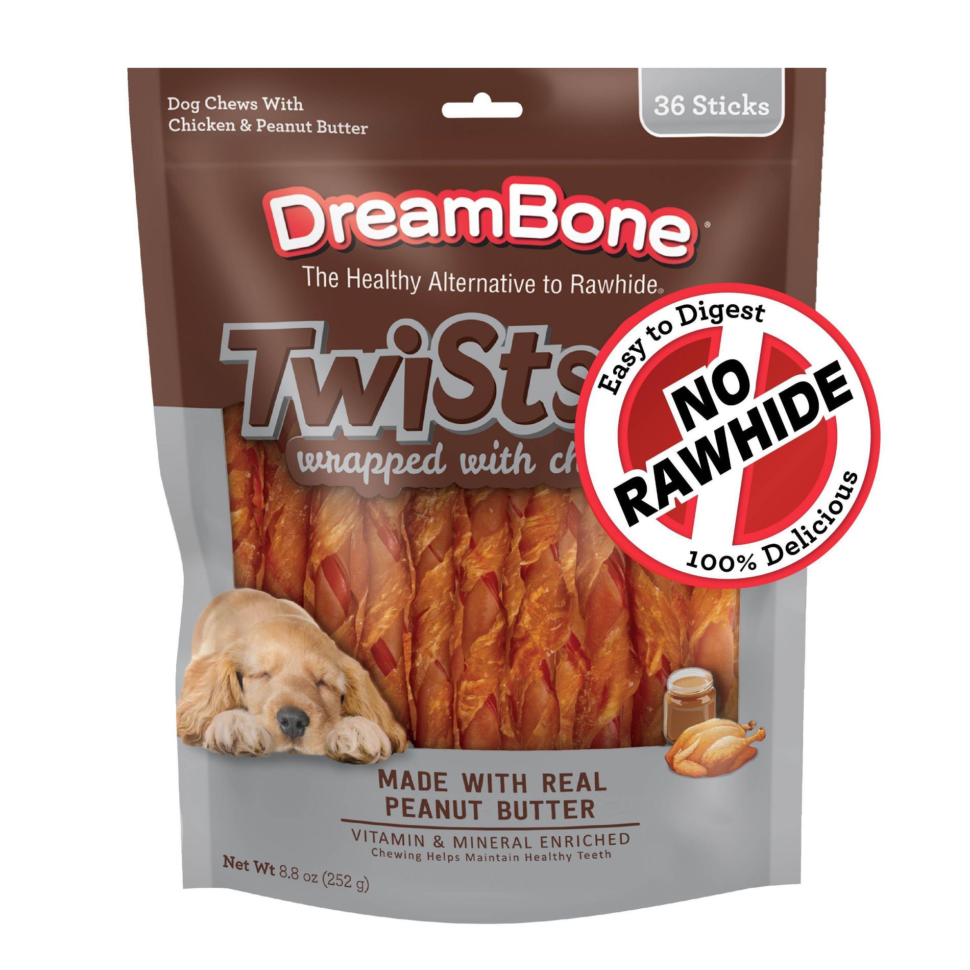 DreamBone Twists Wrapped with Chicken and Peanut Butter Flavor Rawhide Alternatives - 8.8oz