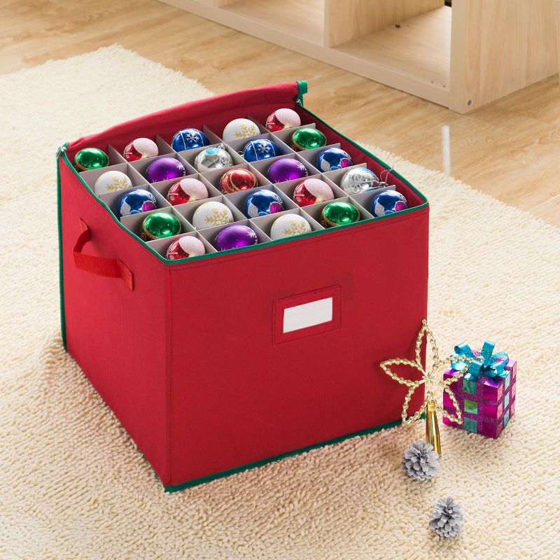 Hastings Home Ornament Storage Box - Zippered Lid Organizer with 75 Individual Compartments and Dividers for Christmas Bulbs and Decorations, 2 of 9