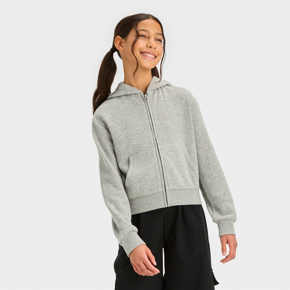 Girls' Cropped Hoodie Zip-Up Sweatshirt - art class™ Heathered Gray assorted sizes 