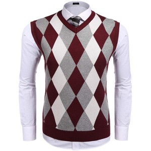 COOFANDY Men's Sleeveless V Neck Pullover Sweater Slim Fit Casual Argyle Sweater Vest - 1 of 4