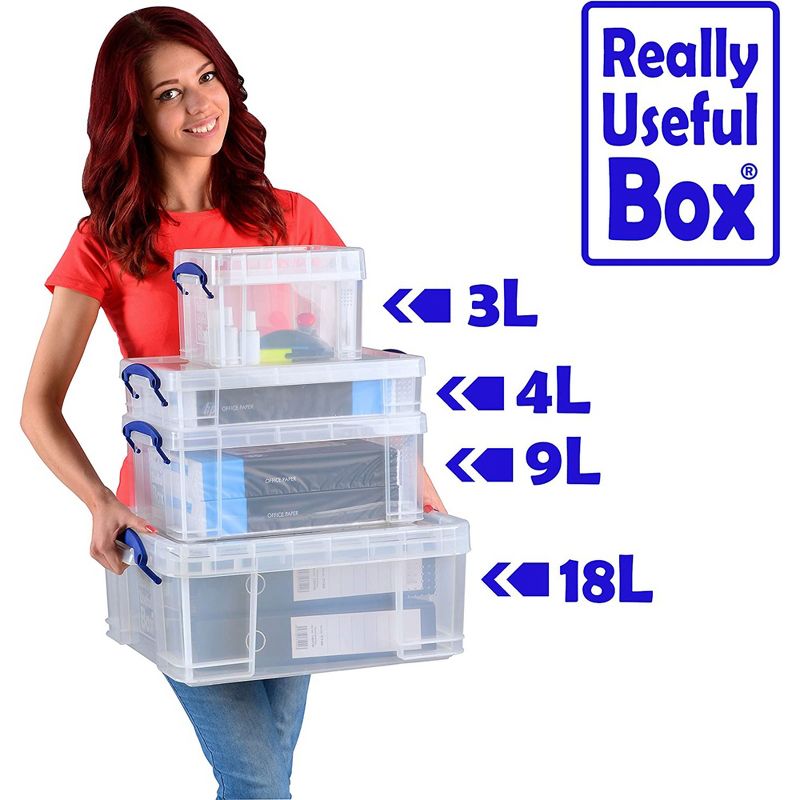 Really Useful Box 4 Liter Plastic Stackable Storage Container w/ Snap Lid & Built-In Clip Lock Handles for Home & Office Organization, Clear (10 Pack), 5 of 7
