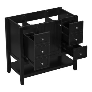 ORRD 36" Bathroom Vanity Base Only, Black Cabinet with One Door & Three Drawers, Solid Wood & MDF - 1 of 4
