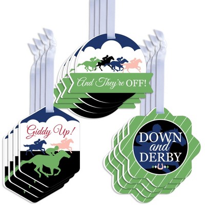 Big Dot of Happiness Kentucky Horse Derby - Assorted Hanging Horse Race Party Favor Tags - Gift Tag Toppers - Set of 12