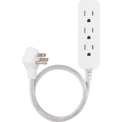 3-Outlet Household Indoor Extension Power Cord - 2 Prong with Protection Outlet  Cover - 6 Feet, White