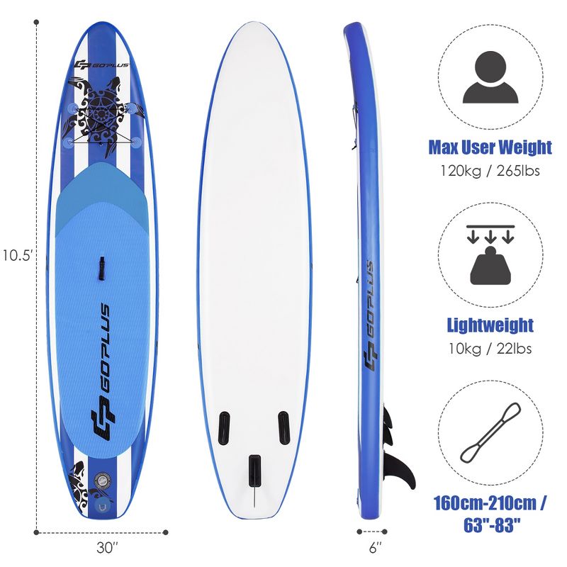 Costway 10.5’ Inflatable Stand Up Paddle Board SUP W/Carrying Bag Aluminum Paddle, 3 of 11
