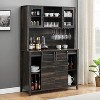 70" Farmhouse Coffee Bar Wine Cabinet with Sliding Barn Doors and Storage, Pantry Cabinet with Wine & Glasses Rack, for Kitchen, Dining Room - 3 of 4